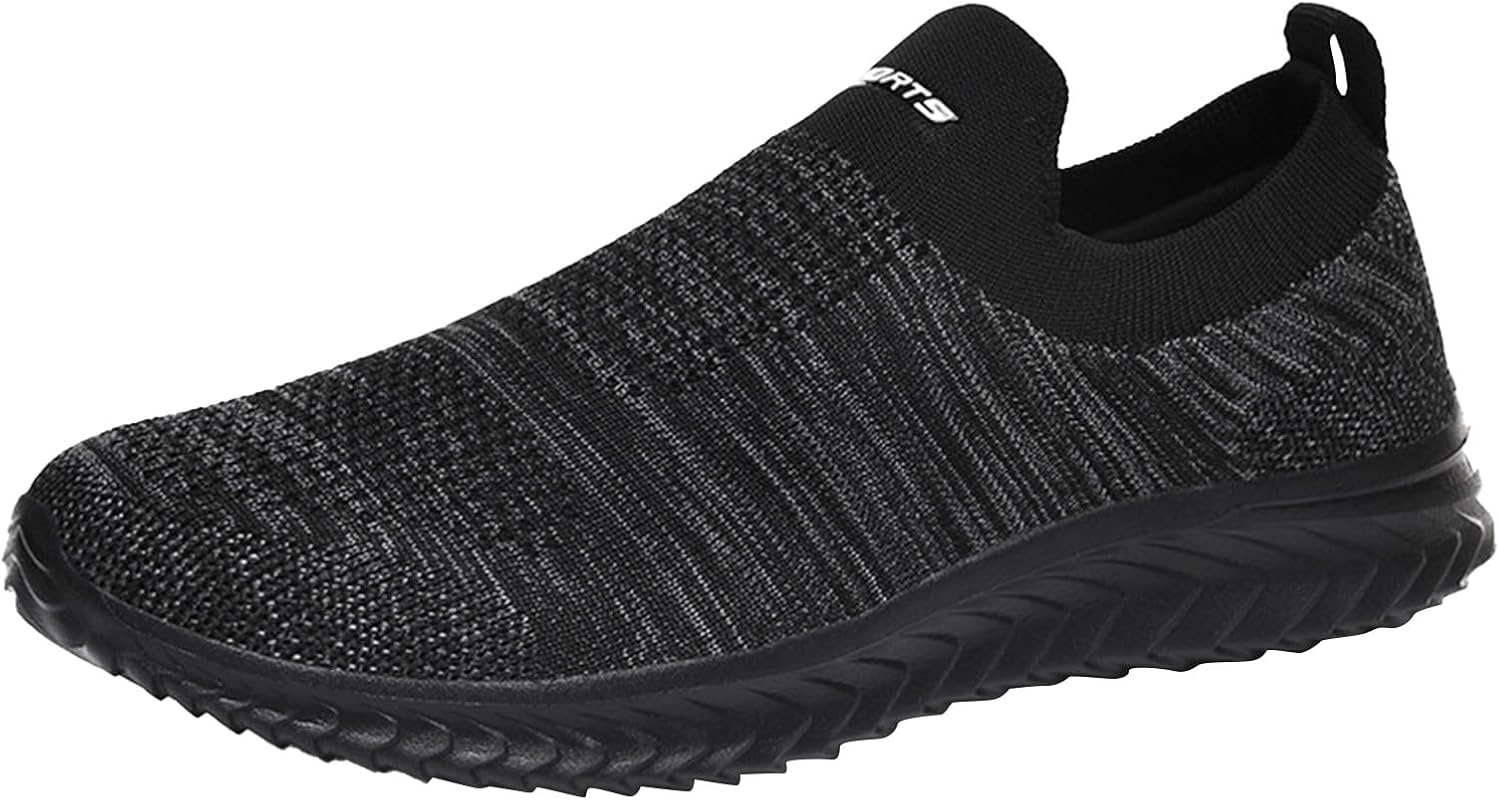 

Мужские кроссовки слипоны для ходьбы, сетчатые, дышащие, с амортизацией, для тенниса и спорта, легкие, с нескользящей подошвой, для тренировок и бега Generic, темно-серый