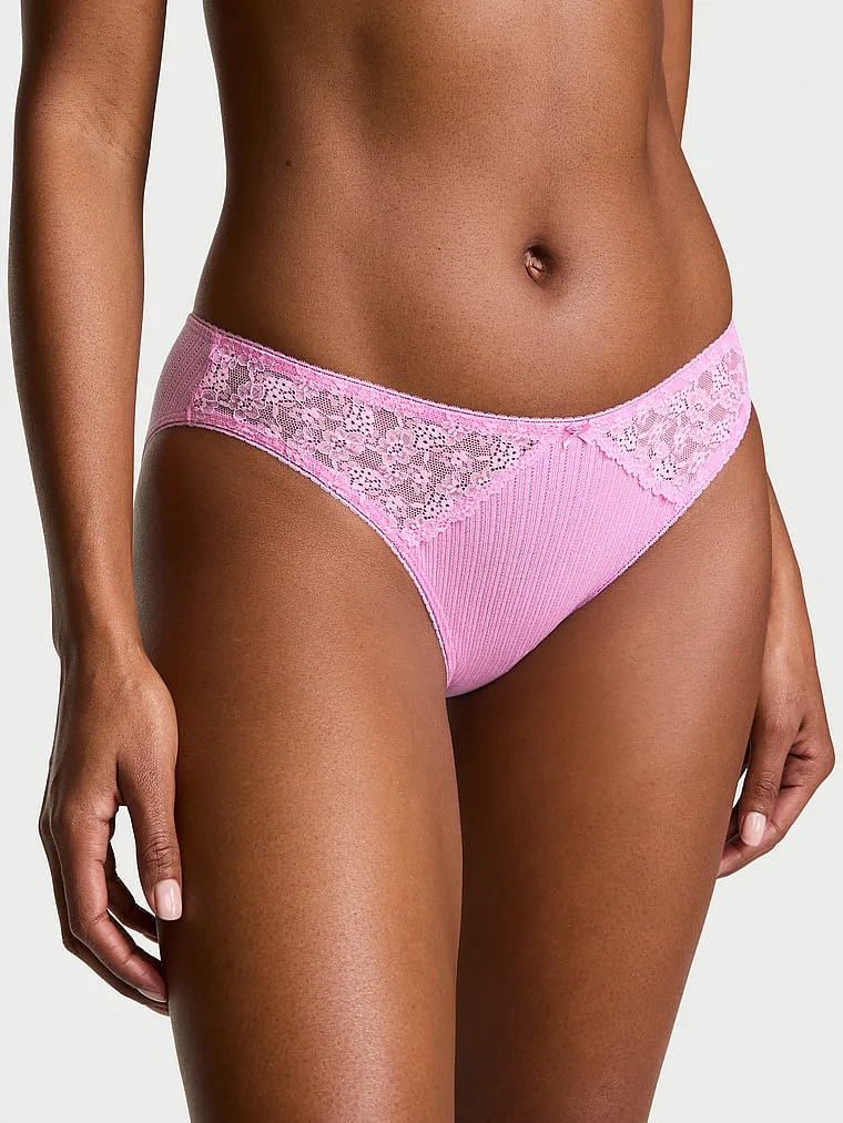 Трусики-Бикини из хлопка с ажурным цветочным кружевом Victoria'S Secret, Daisy Lace Bikini Pink