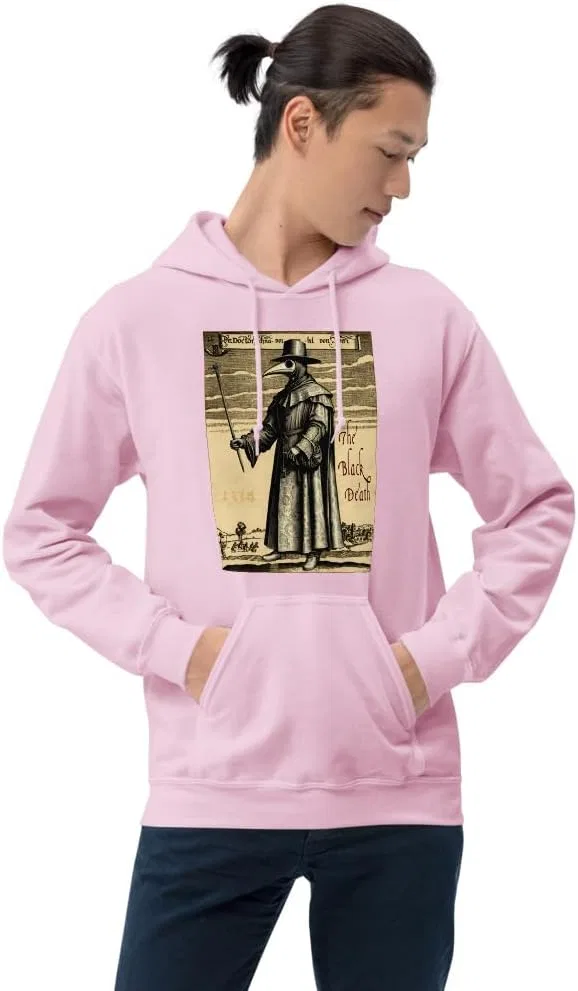 Худи Plague Doctor 1334 – Black Death Gothic Pullover, Dark Alt Streetwear, унисекс крой, мягкая толстовка в стиле хорроркор