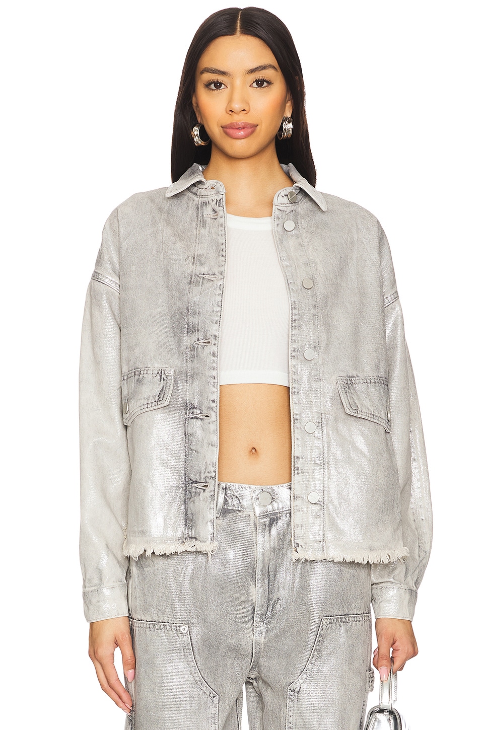 

Джинсовая рубашка-куртка Hettie Allsaints, coated silver
