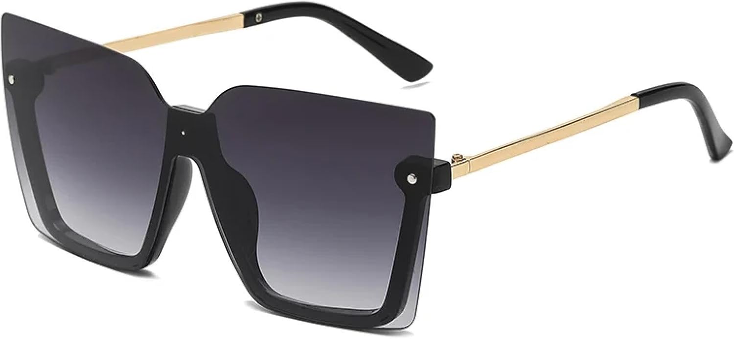 

Большие солнцезащитные очки для женщин в винтажном стиле, ретро, ​​большие солнцезащитные очки с защитой от УФ-излучения UV400, модные очки без оправы для женщин TKKTLLT, Gold Black