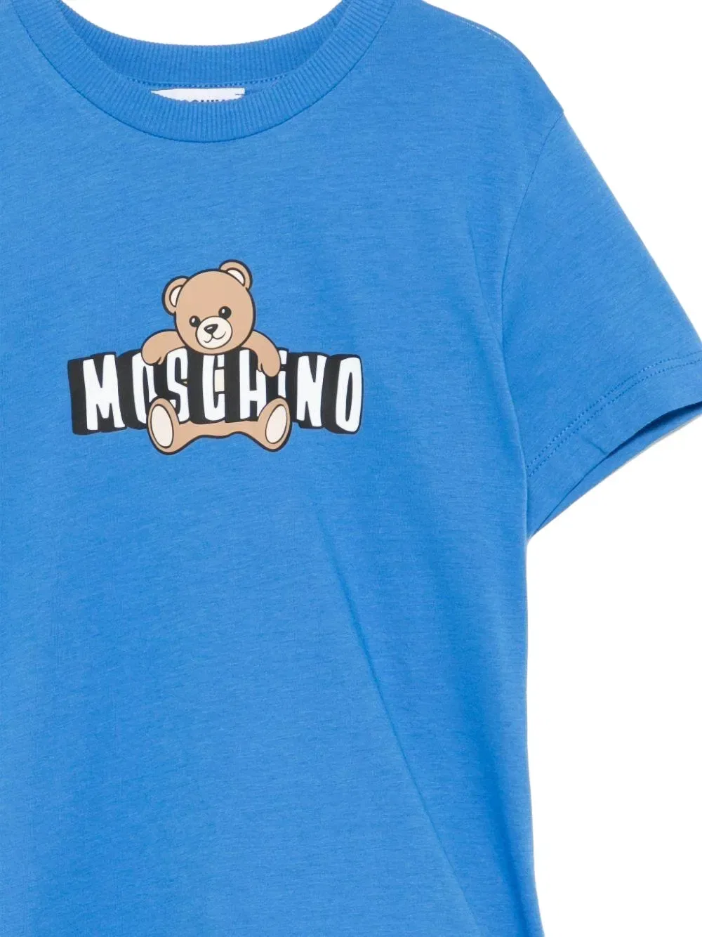 Футболка с принтом плюшевого мишки Moschino Kids, синий — фото 3