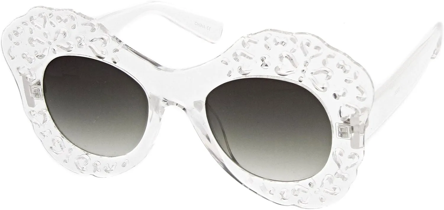 

Женские солнцезащитные очки zeroUV с лазерной перфорацией, цветными зеркальными линзами и крупными линзами в форме бабочки, диаметр линз 49 мм, Clear / Lavender