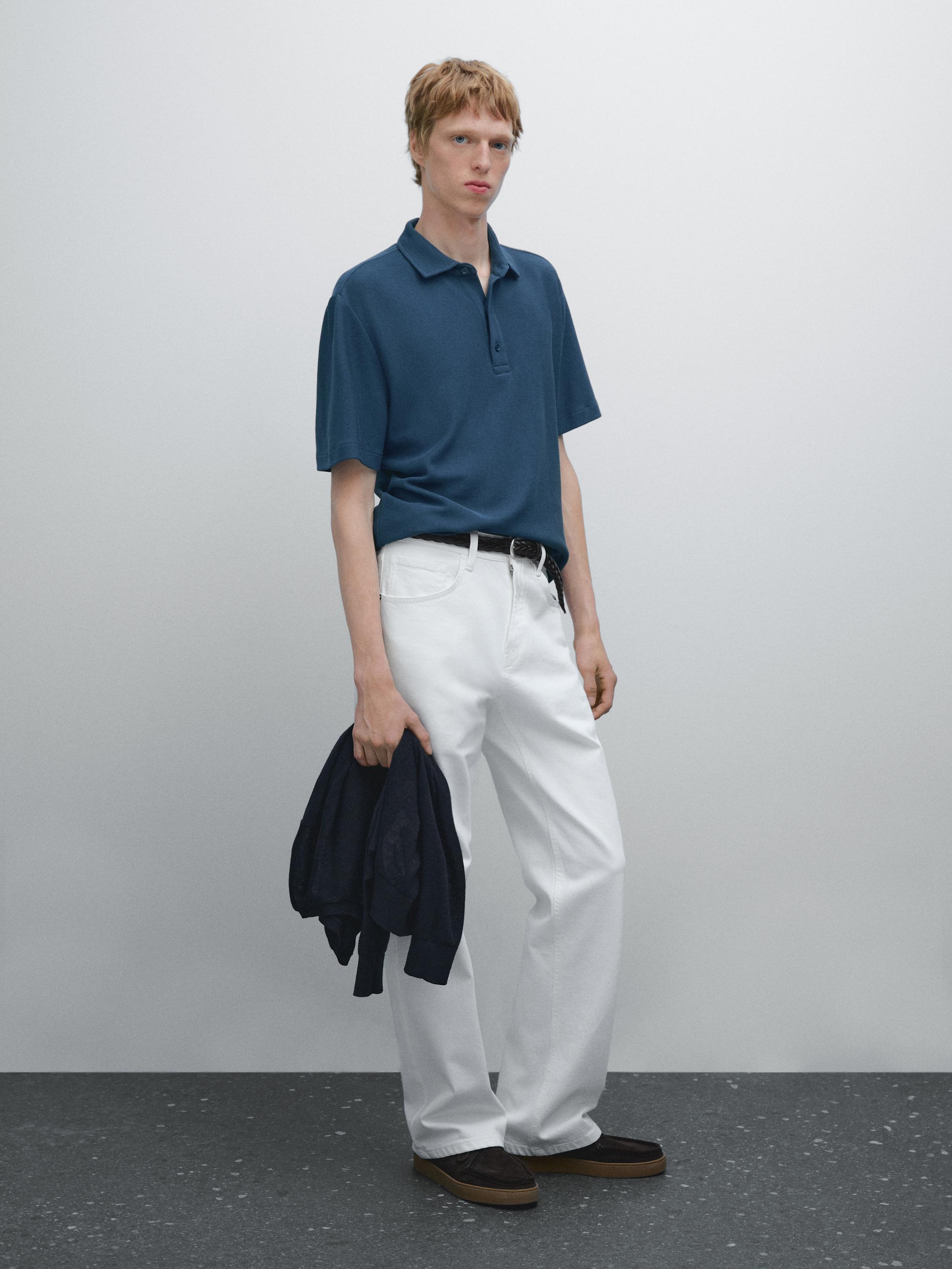 

Текстурированная рубашка-поло с короткими рукавами Massimo Dutti, индиго