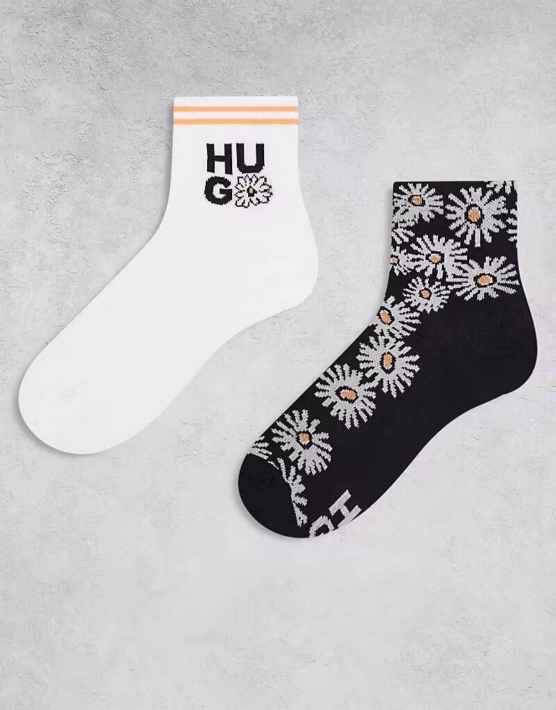 

Носки Hugo Red, 2 пары, с логотипом и принтом в виде ромашек