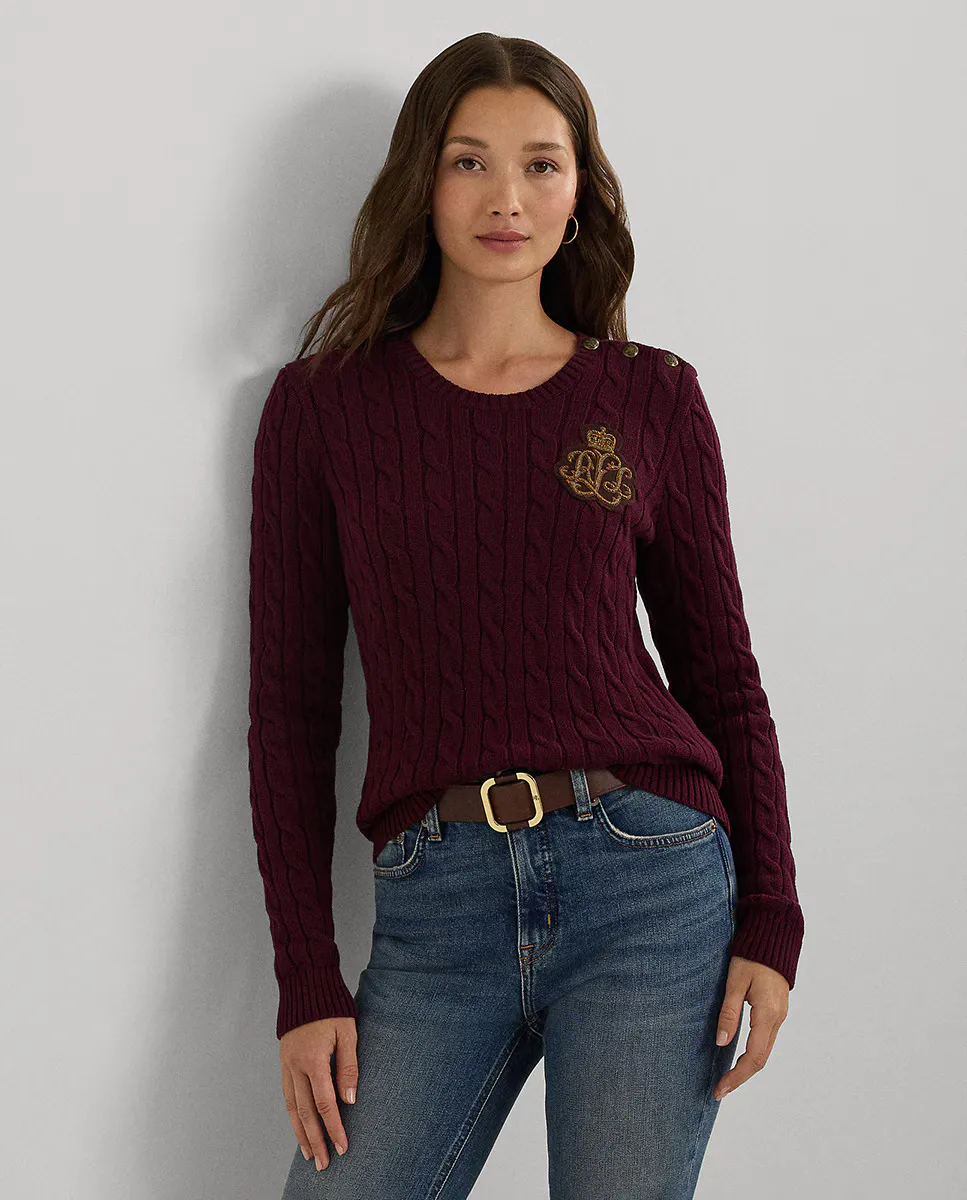

Женский хлопковый свитер с деталью на плечах Lauren Ralph Lauren, цвет Granate