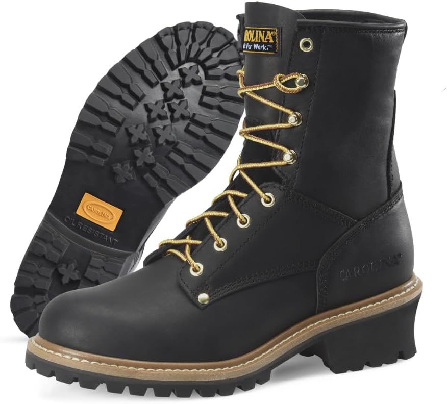 

Ботинки Carolina Elm 8 с защищенным стальным носком - кожаная рабочая обувь для мужчин - стальной носок с рейтингом EH - маслоустойчивая и противоскользящая подошва, черный