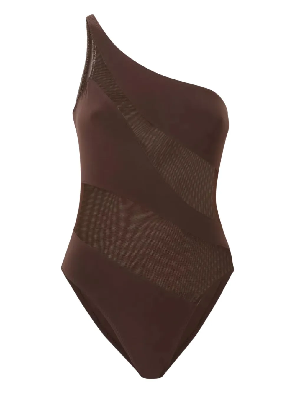 

Купальник Mio на одно плечо с сетчатыми вставками Norma Kamali, коричневый
