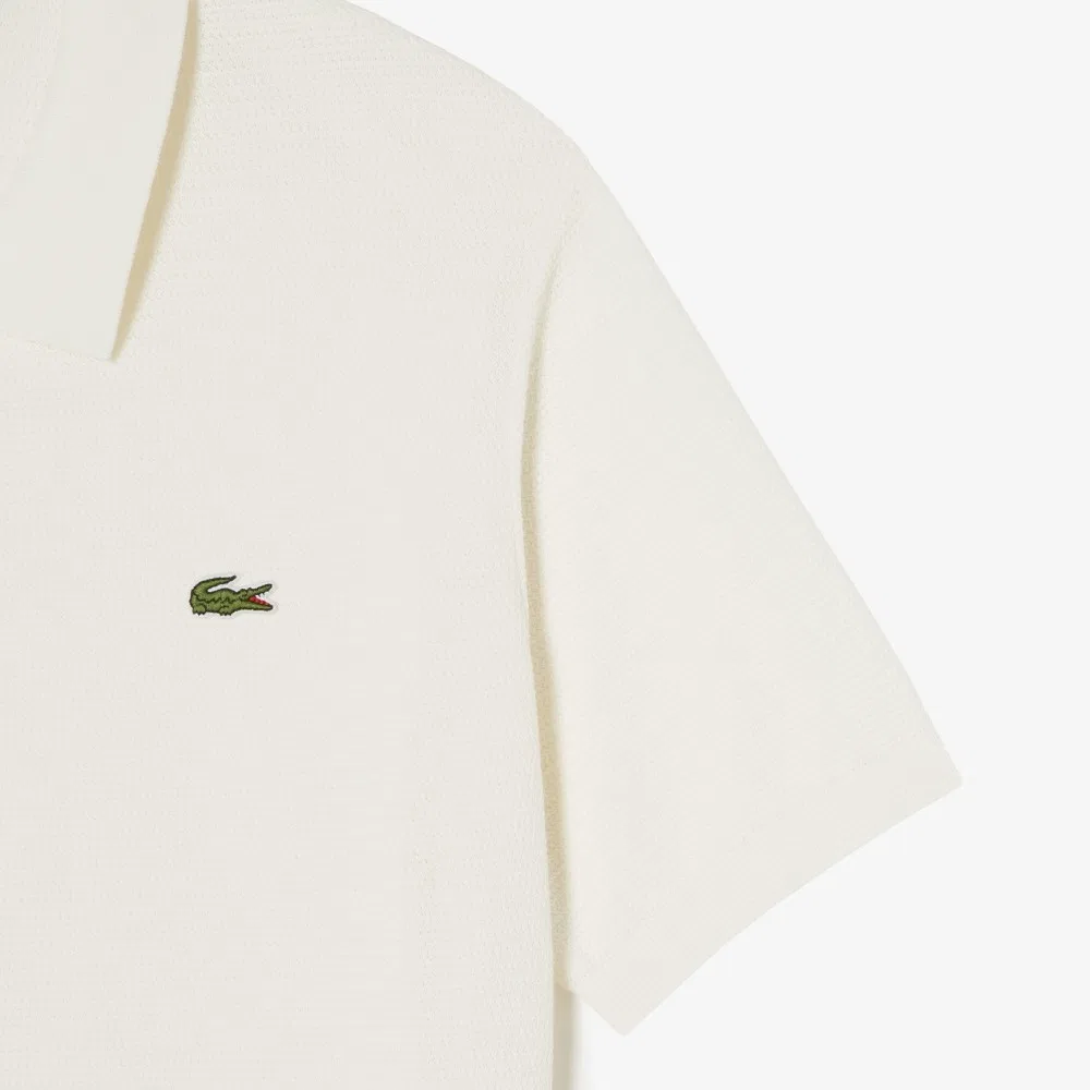 Мужской ажурный кардиган с коротким рукавом кремовый от Lacoste — фото 3