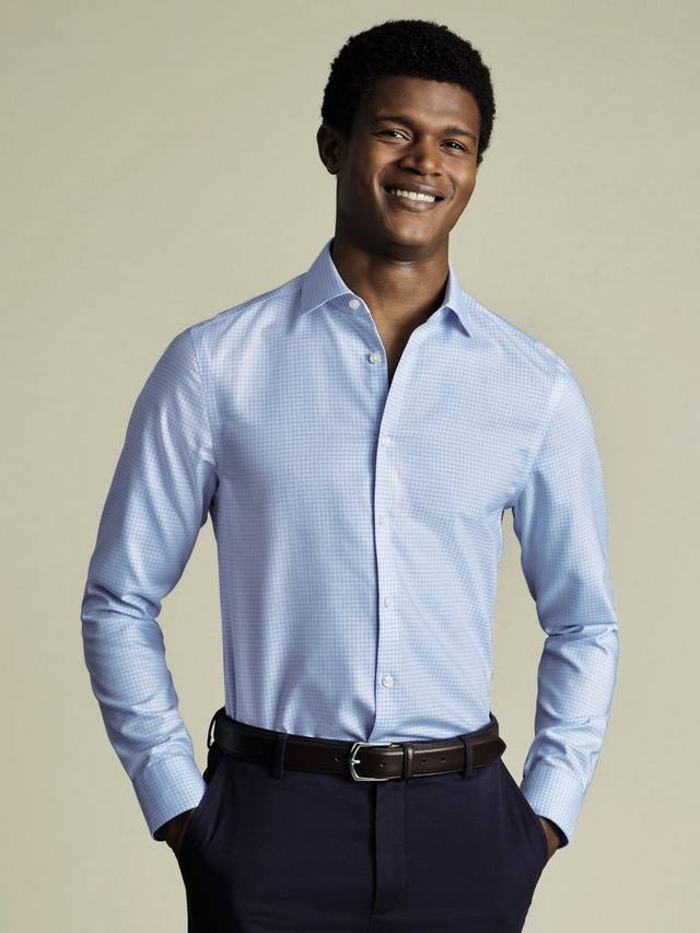 

Сорочка Slim Fit из хлопка и льна в клетку Charles Tyrwhitt, Sky Blue