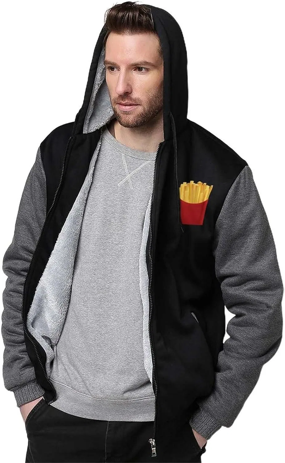 Толстовка на молнии мужская French Fries, серая — фото 2