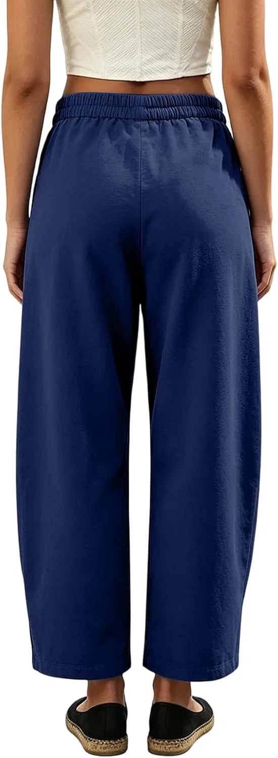 Брюки из льна Barrel Leg, Navy — фото 3