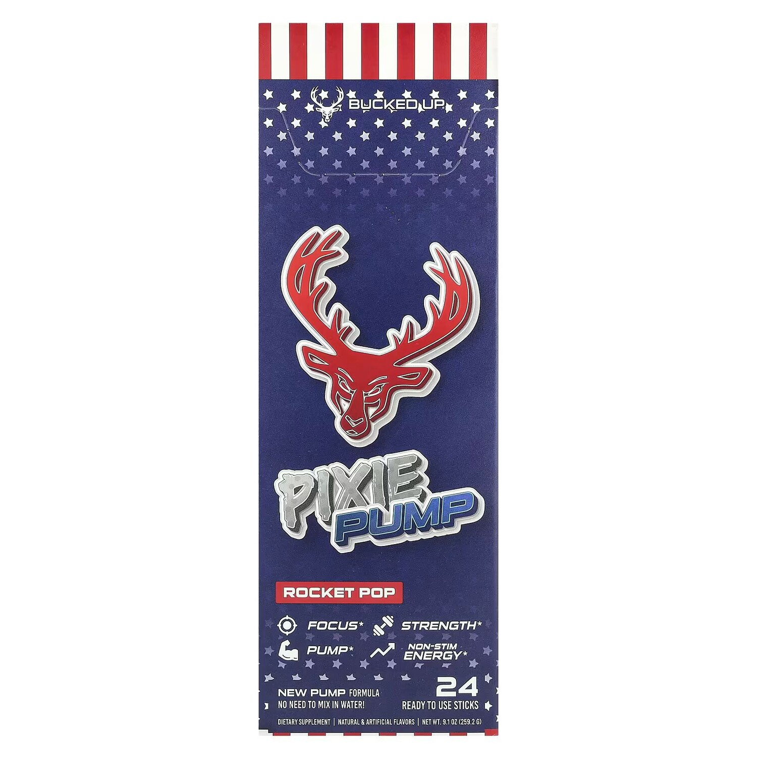 

Pixie Pump, Rocket Pop, 24 палочки, по 0,38 унции (10,8 г) каждая Bucked Up