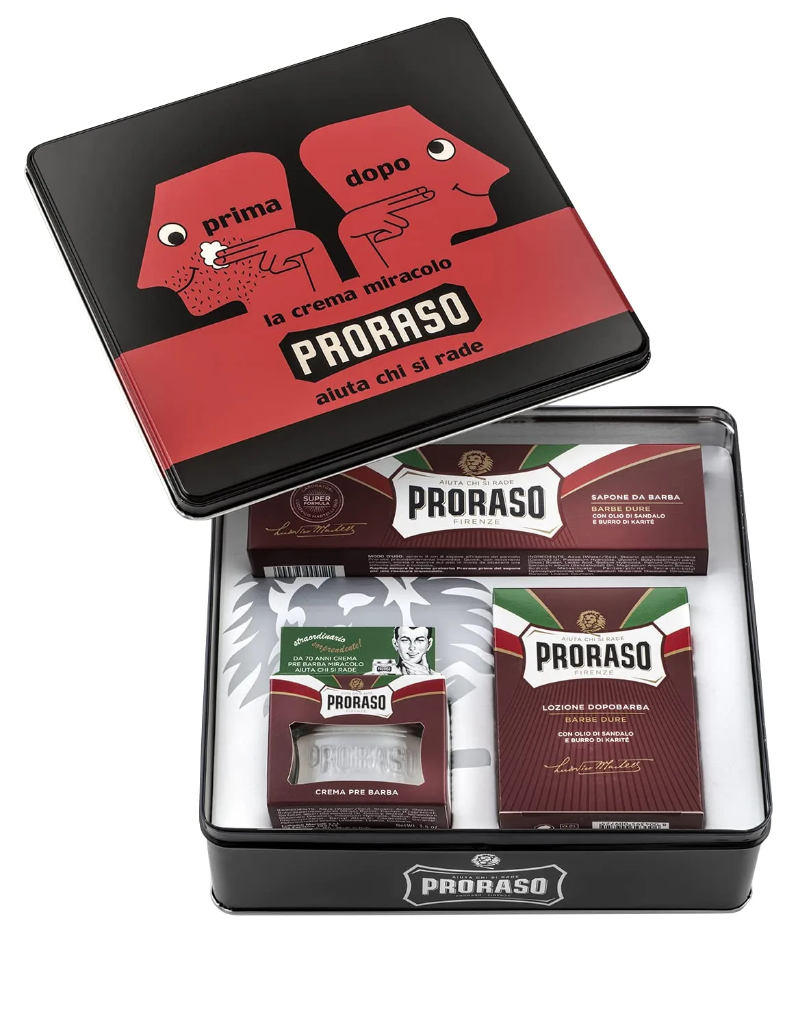Набор для бритья Proraso Vintage Dopo Tin - питательный крем до бритья, крем для бритья и бальзам после бритья для густой щетины