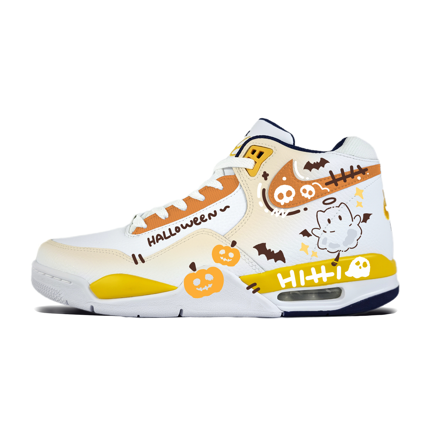 

Nike Flight Legacy Ah, обувь для баскетбола Mid top, мужские, бело-желтые, с износостойкой и нескользящей подошвой, модель Pumpkin Head Wrapping