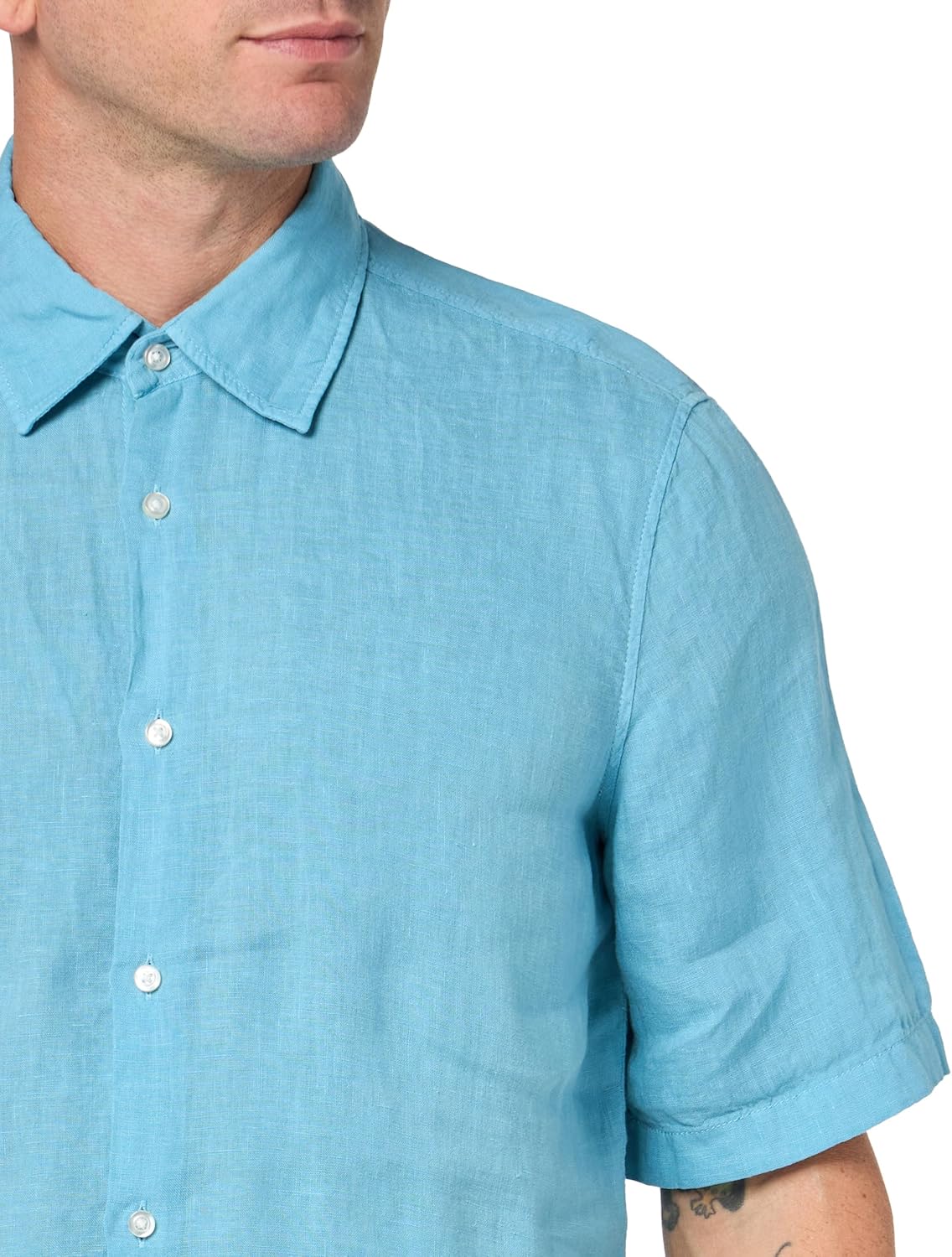 BOSS Мужская рубашка Regular Fit из хлопкового оксфорда с коротким рукавом, Niagara Blue — фото 3