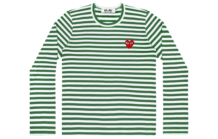 

CDG Play Футболка женская с горизонтальными зелеными и белыми полосками