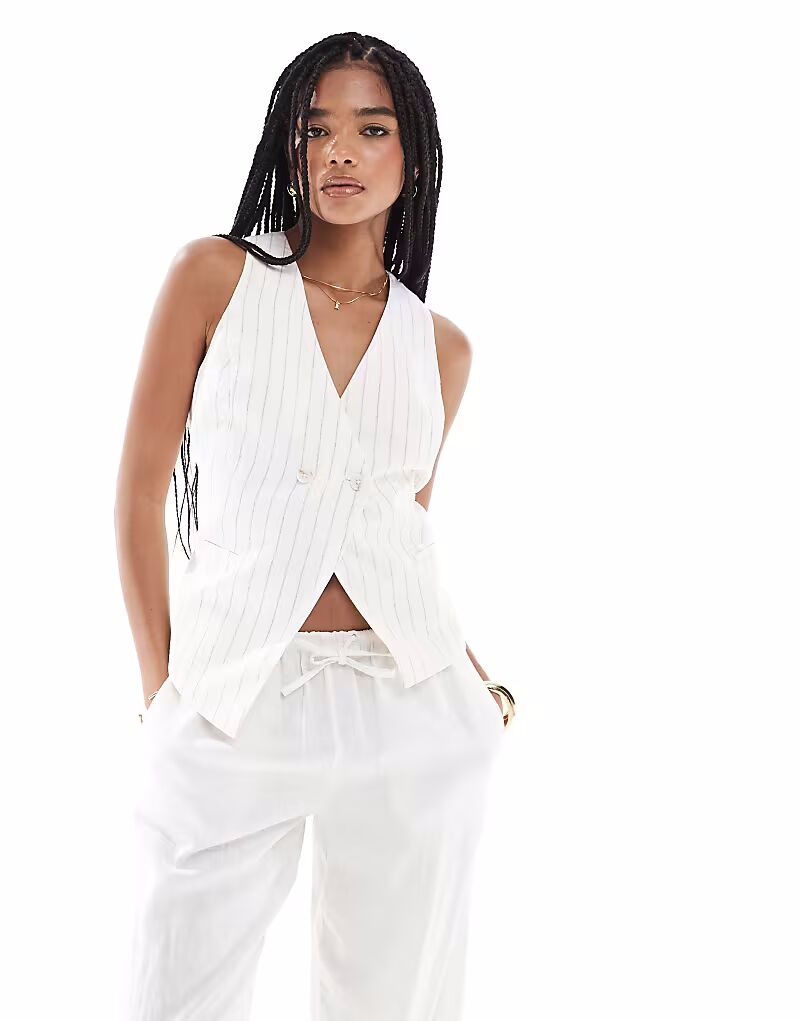 

Жилет Stradivarius с открытой спиной и завязками в белую полоску