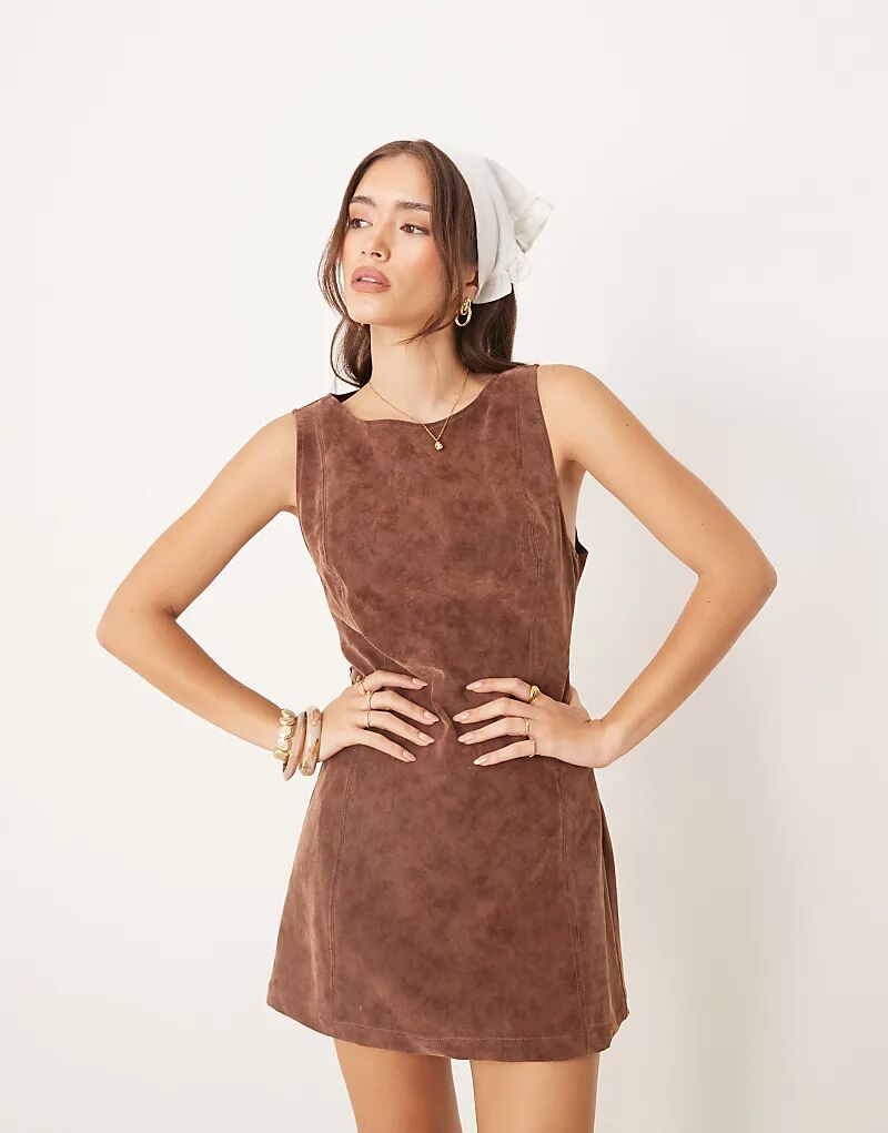 

Платье-мини из искусственной замши атласного цвета от Free People, цвет кофе