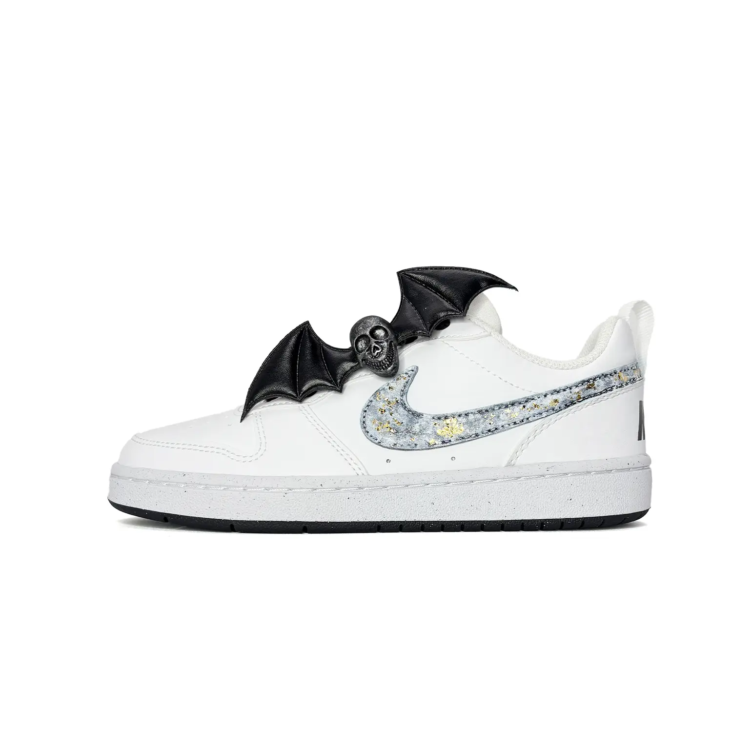 

Nike Детские низкие скейтбордистские кроссовки Court Borough Devil Gold Foil из синтетической кожи, износостойкие, черные с белыми элементами