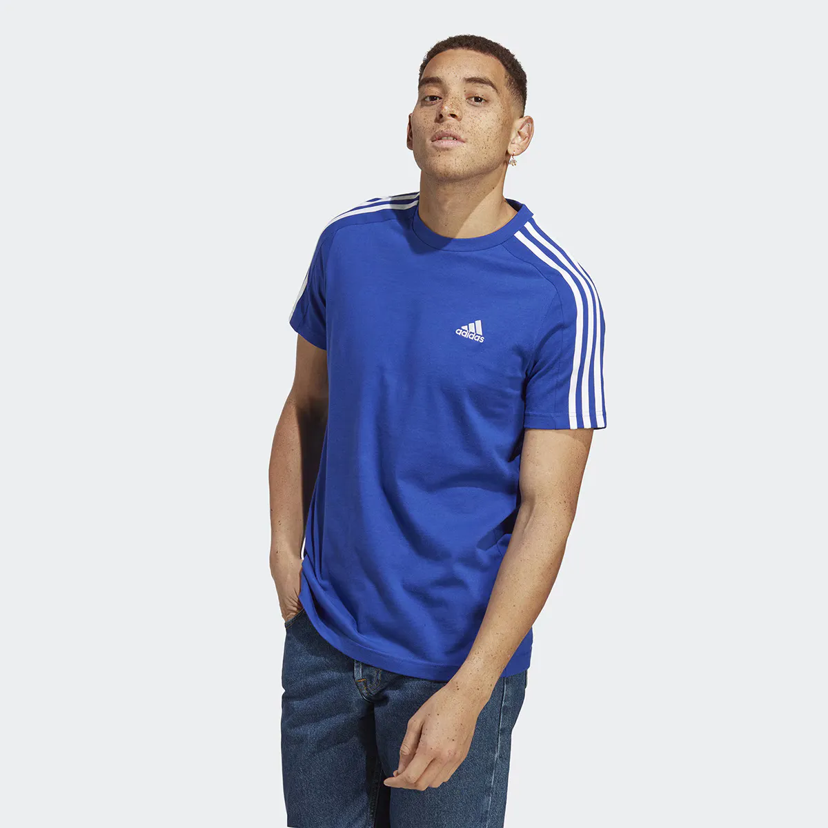 

Мужской Essentials Single Jersey 3 Stripes Футболка Adidas, тёмно-синий
