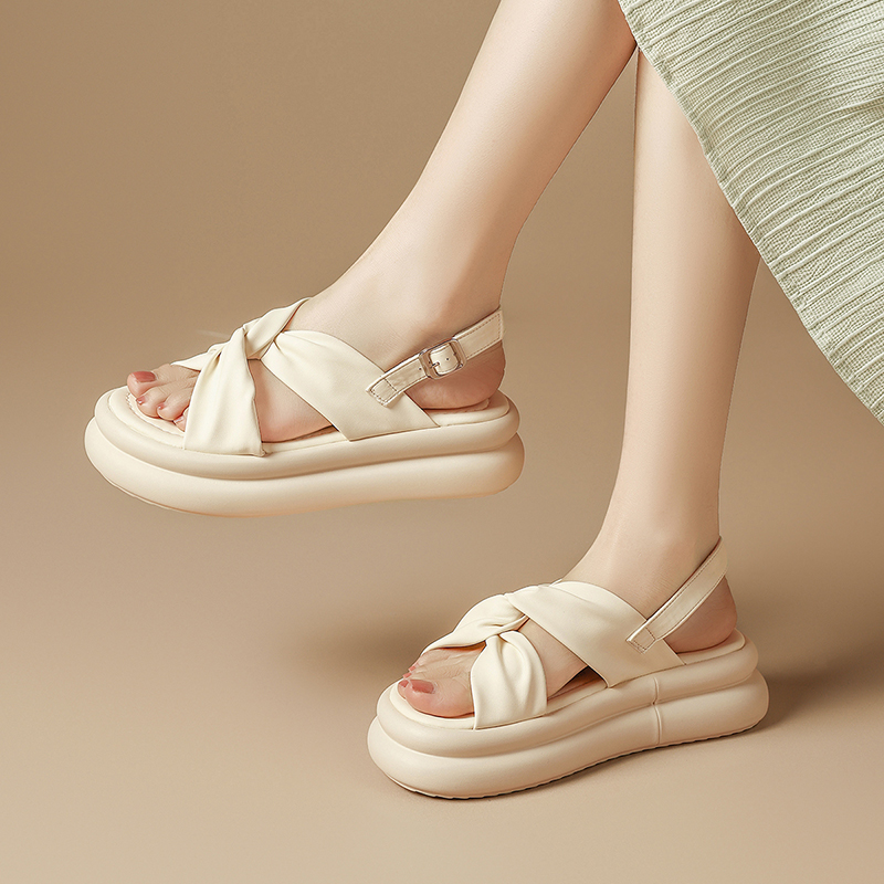 ZHR Женские сандалии на одной застежке 5 см бежевые, цвет Beige — фото 3