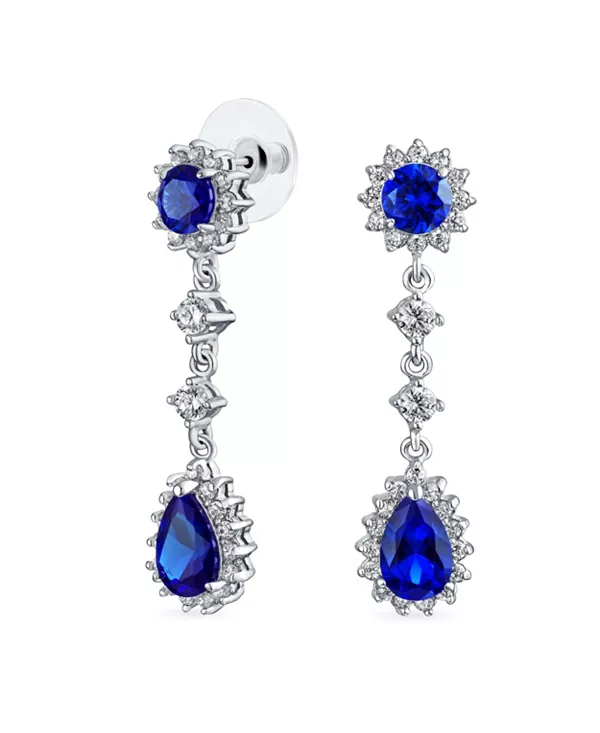 

Длинные подвесные серьги-люстры в форме капли с подвеской в форме овала и кубическим цирконием в форме паве Bling Jewelry, blue