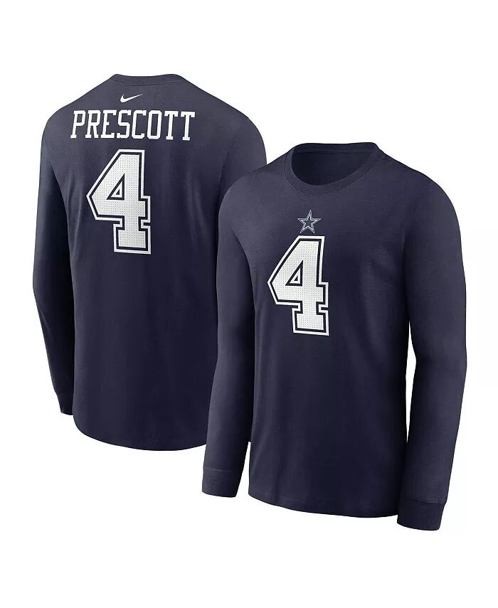 

Мужская футболка с длинным рукавом Dak Prescott Navy Dallas Cowboys с именем и номером игрока Nike