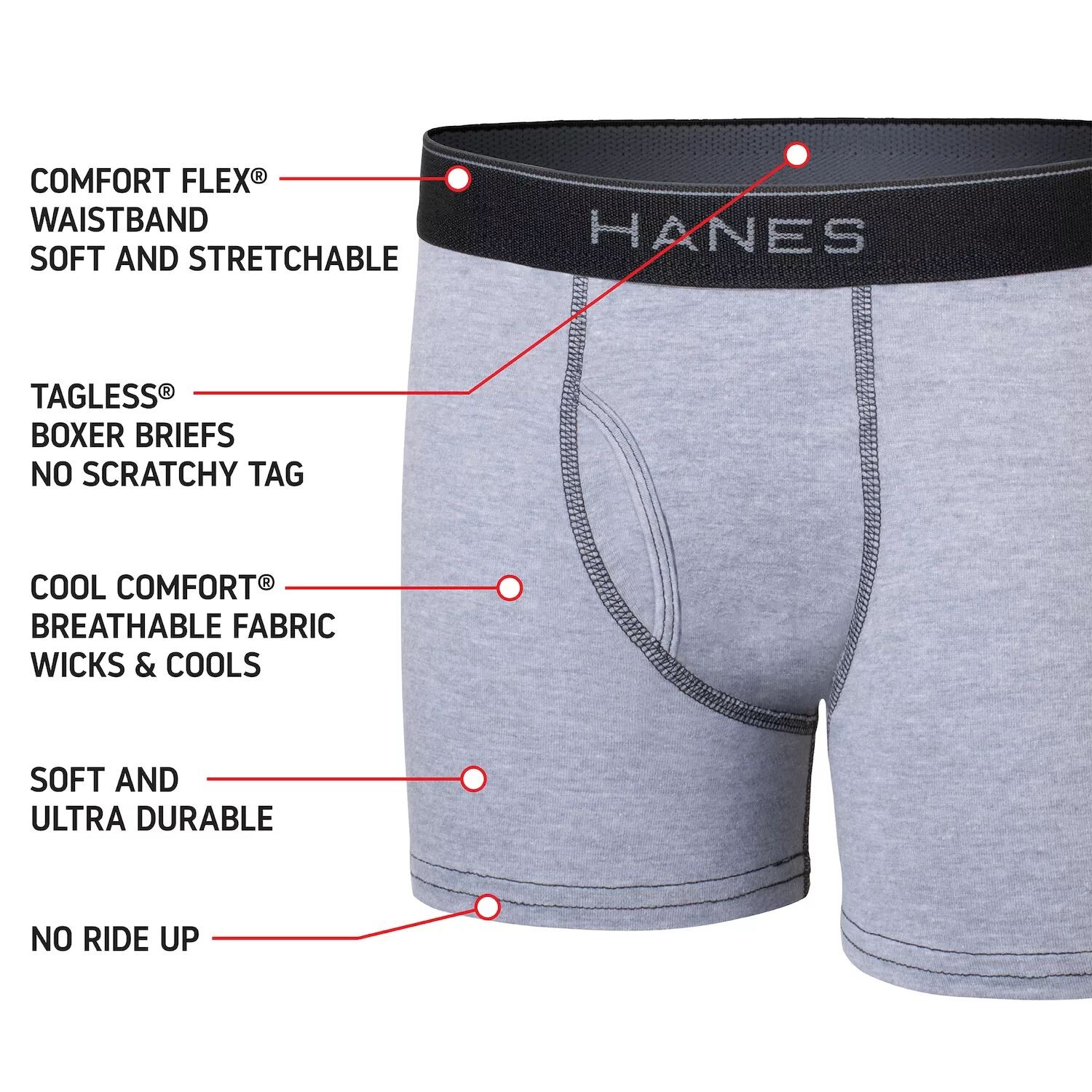 Набор из 5 сверхмягких и легких боксеров Hanes Ultimate для мальчиков 6–20 лет Hanes — фото 4