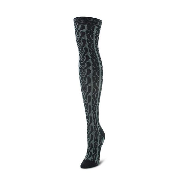 

Женские носки до колена Zipper pattern из хлопкового микса Memoi, Black