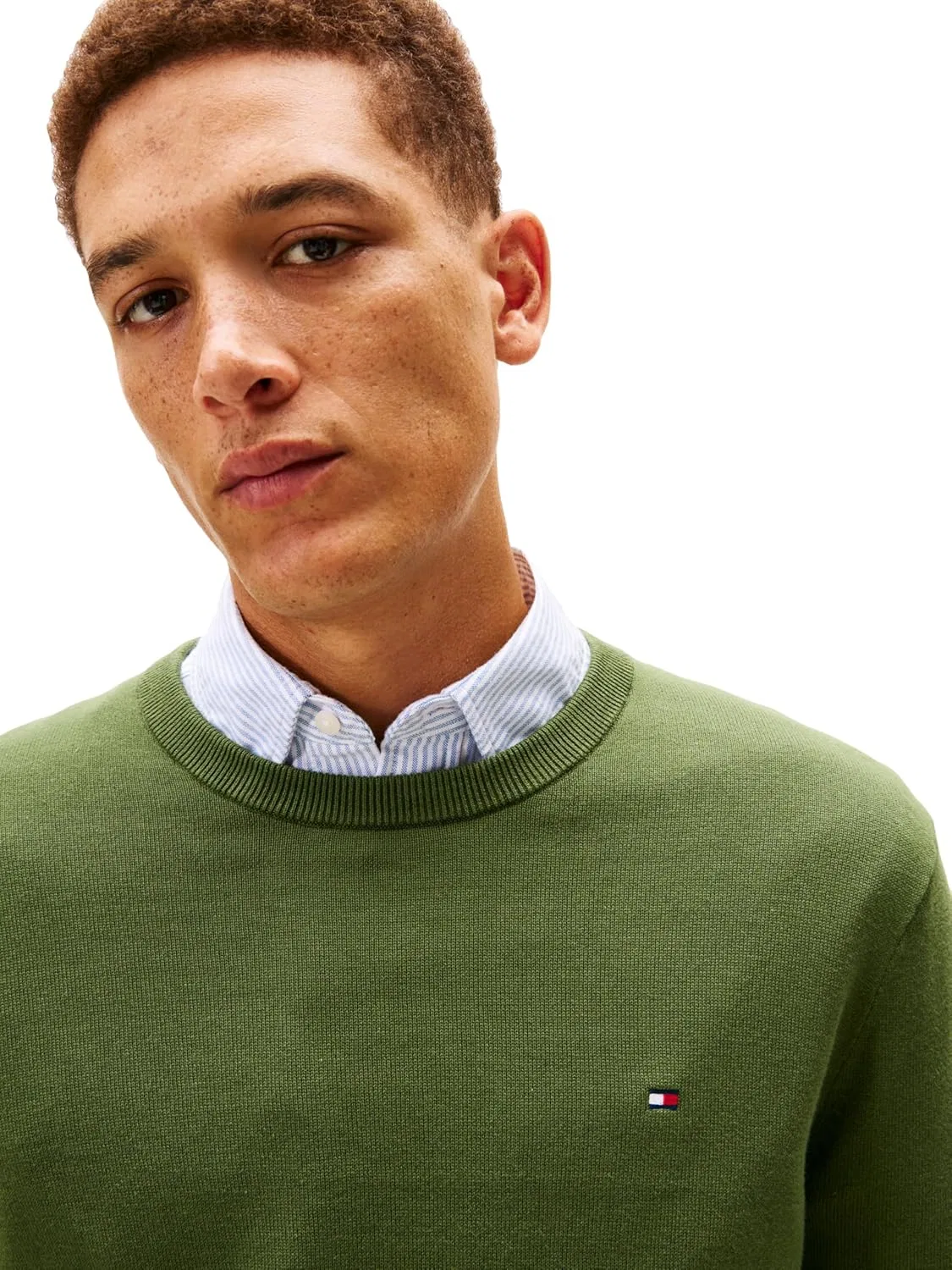 Tommy Hilfiger мужской хлопковый однотонный свитер с круглым вырезом, легкий пуловер, также доступен в размерах Big & Tall, Mountain Pine — фото 2