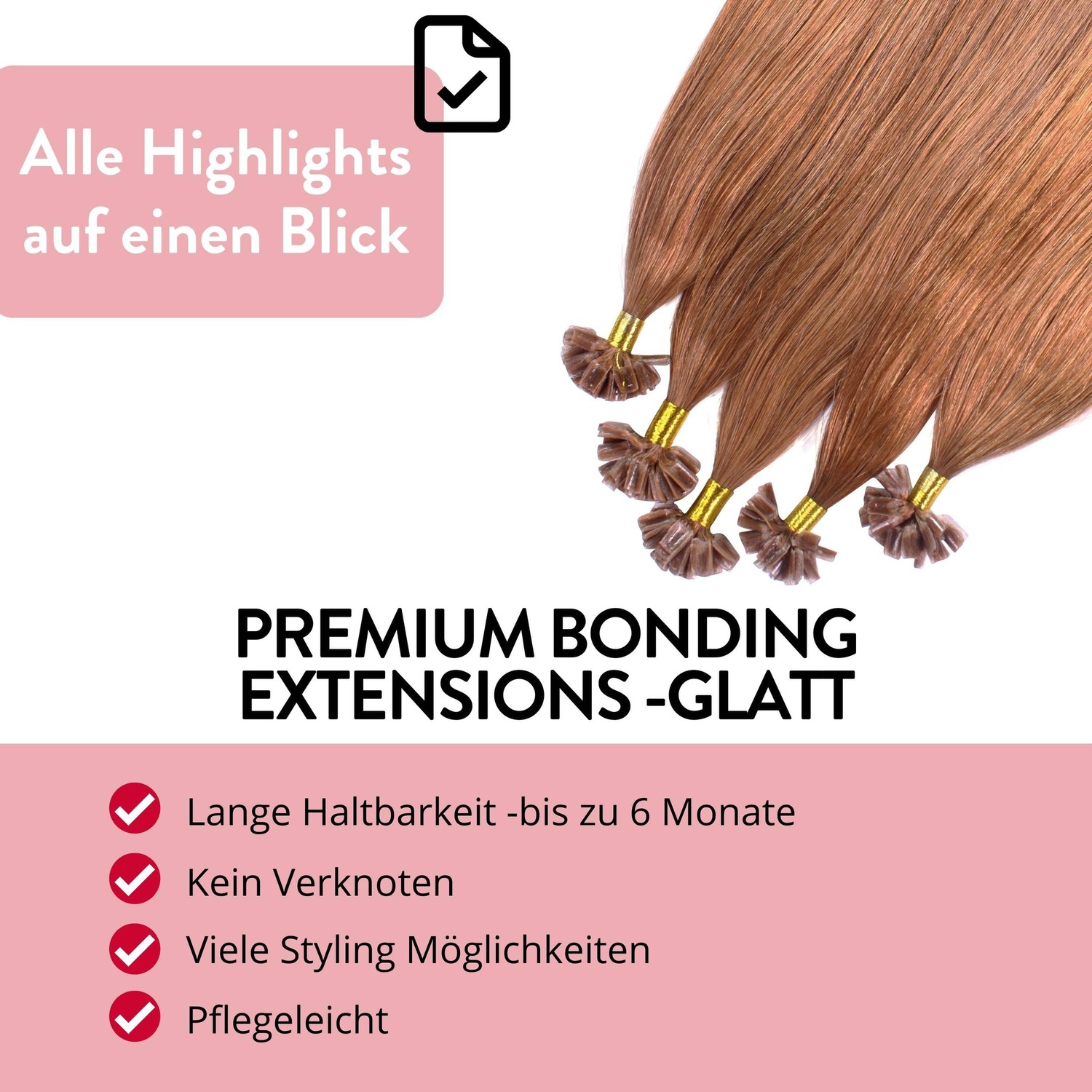 Накладные волосы bonding extensions premium echthaar #8/03 hellblond natur-gold 1g Hair2Heart, 50cm, количество 25 шт. — фото 3