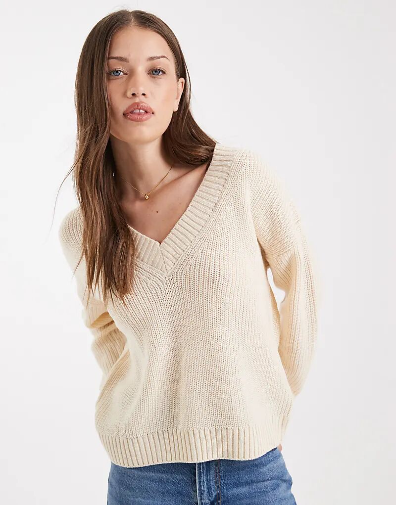 

Джемпер Brave Soul в рыбацком стиле с глубоким V-образным вырезом цвета овсянки