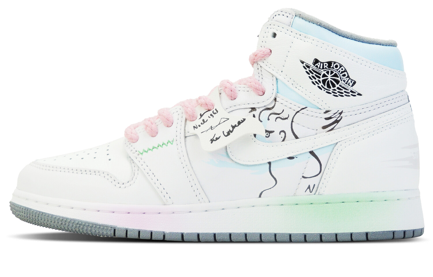 

Кроссовки Air Jordan 1 Vintage Basketball Women's High-Top, белый/голубой/серый