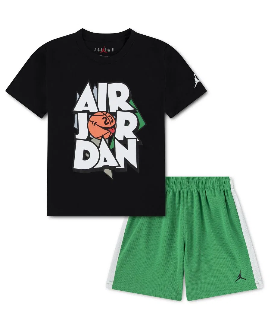 Детский комплект из футболки и шорт Airball с круглым вырезом (2T-7), размер 2T Jordan, зеленый/черный