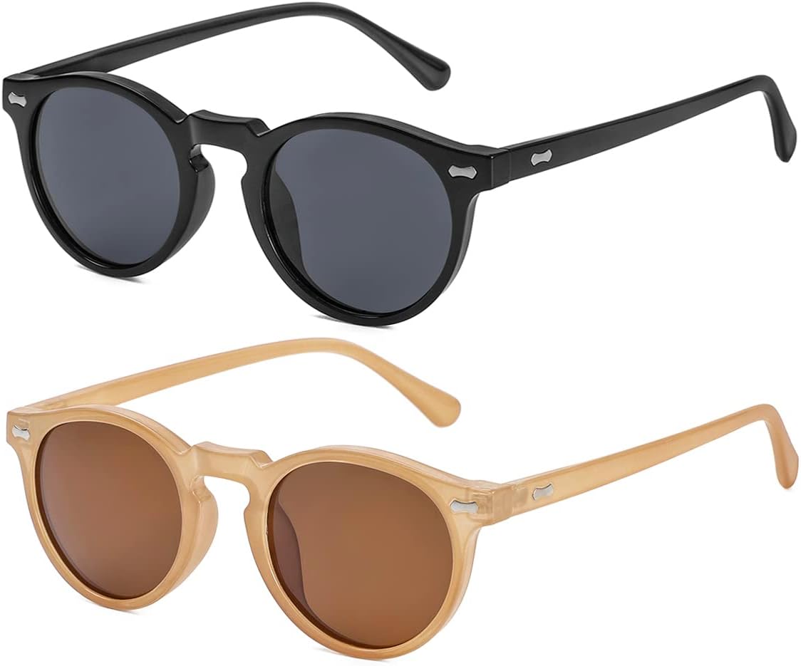 

Солнцезащитные очки Gleyemor Vintage Polarized для мужчин, круглые, с защитой UV400, в ретро-стиле, с оправой из ацетата ручной работы, Two-pack (Black Frame/Grey Lens + Champagne Frame/Brown Lens)