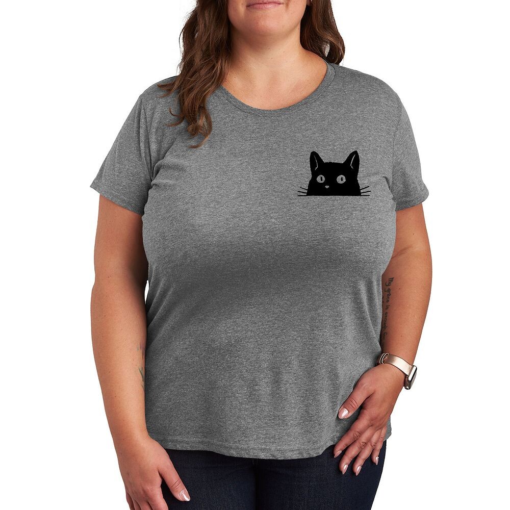 

Футболка Plus с изображением кота, выглядывающего слева на груди Licensed Character, цвет Heather Gray