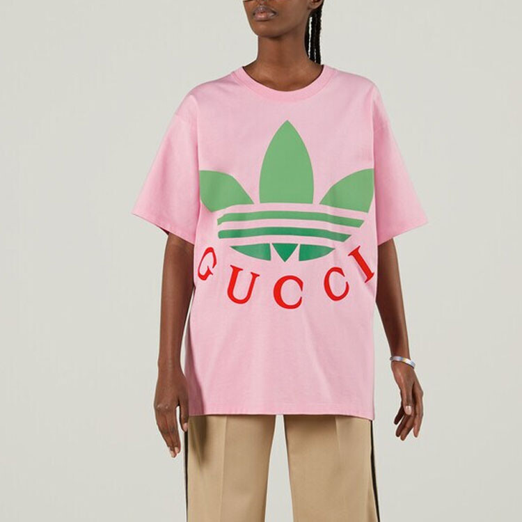 Футболка женская Adidas X Gucci, лимитированная коллаборация, розовый — фото 3