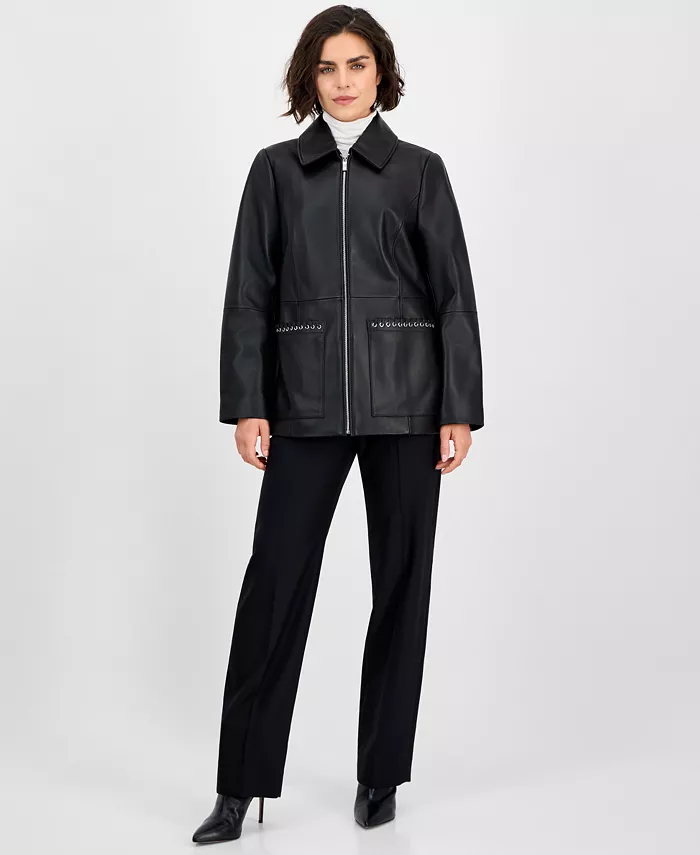 

Женская кожаная куртка на молнии спереди Anne Klein, черный