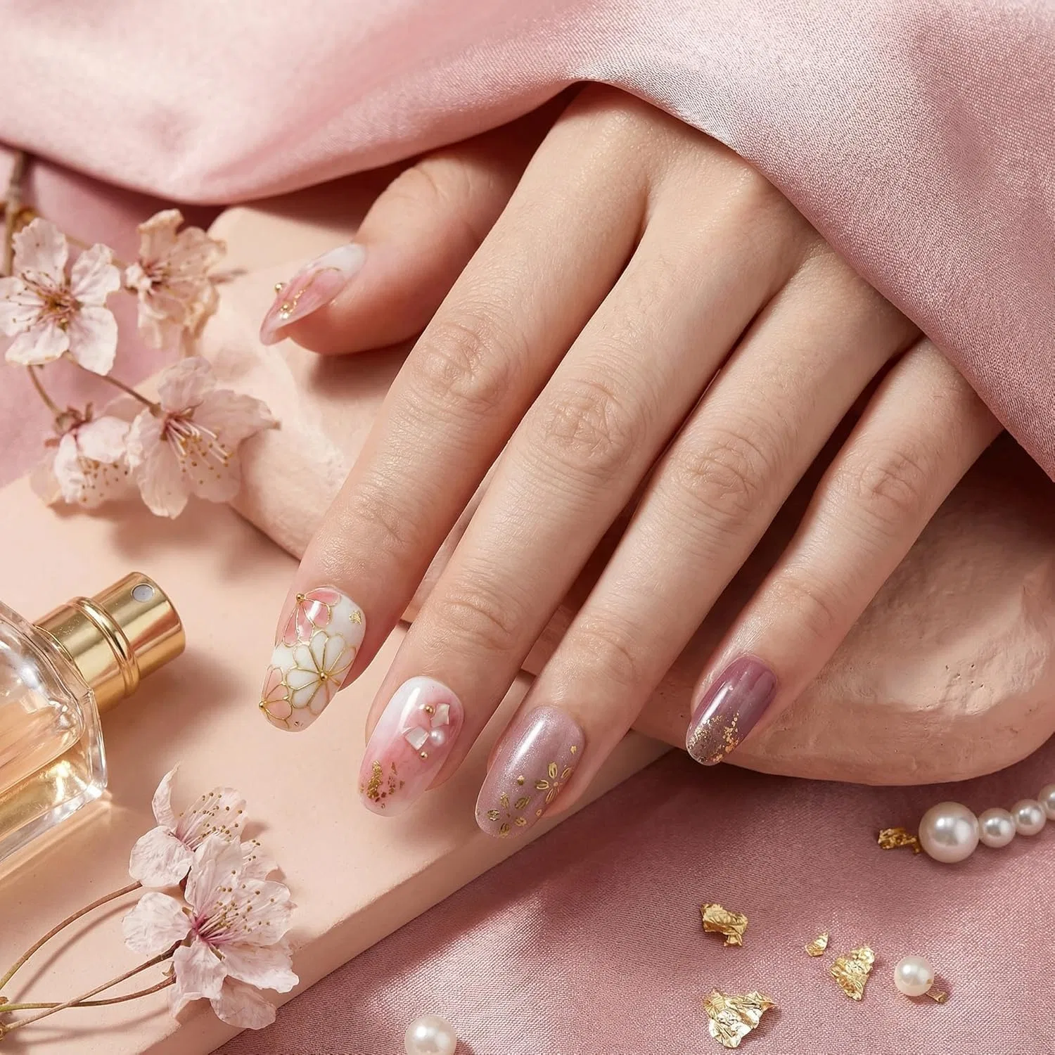 Накладные ногти Sun&Beam Nails, круглые, розовые, с мраморным эффектом, 10 шт. Sun&Beam Nails, #307 — фото 2