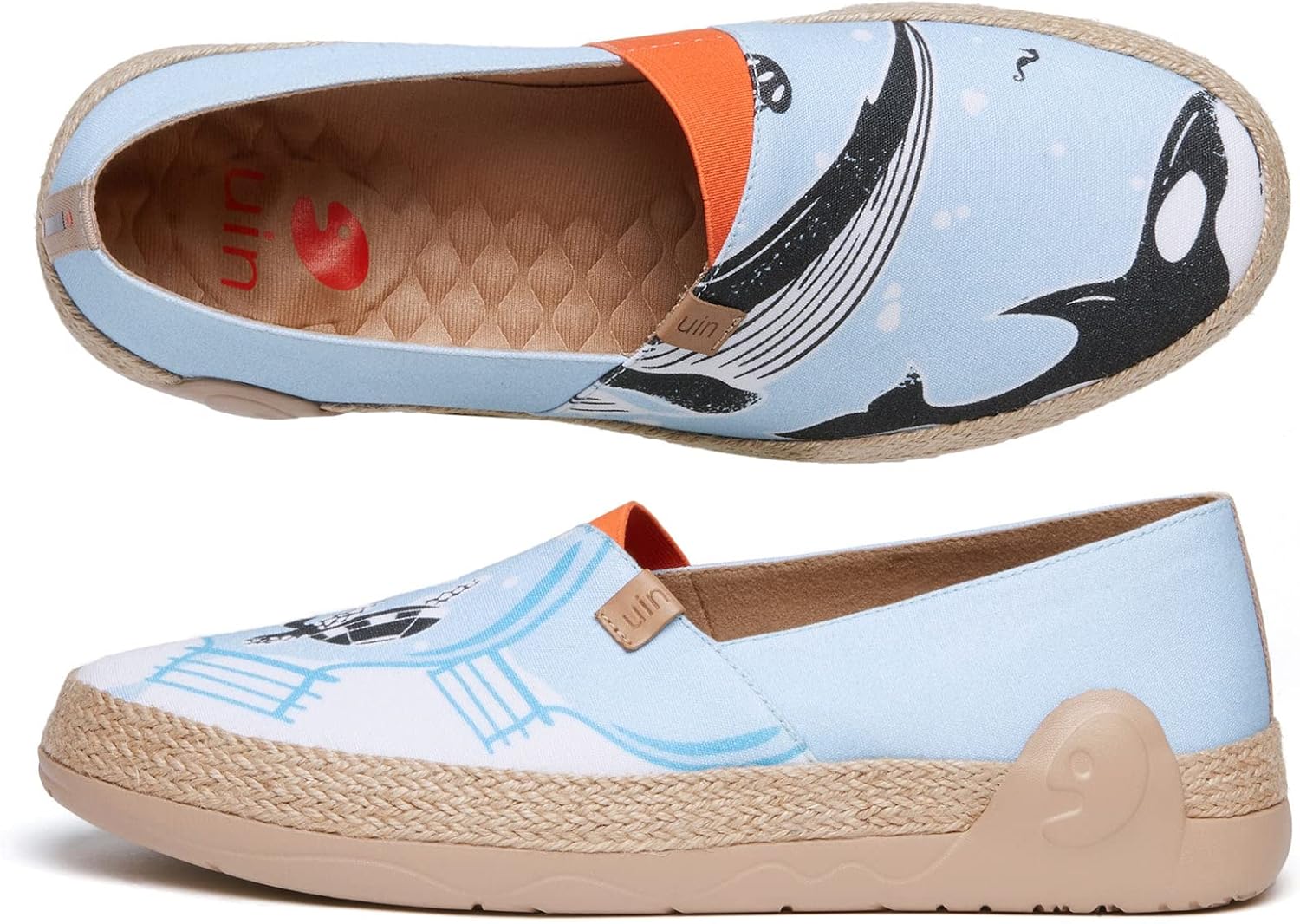 Мужские эспадрильи UIN Slip Ons- легкие прогулочные повседневные лоферы, удобные, с ручной росписью, серия Marbella, Marbellaⅰ-tears of Whales 2 — фото 2