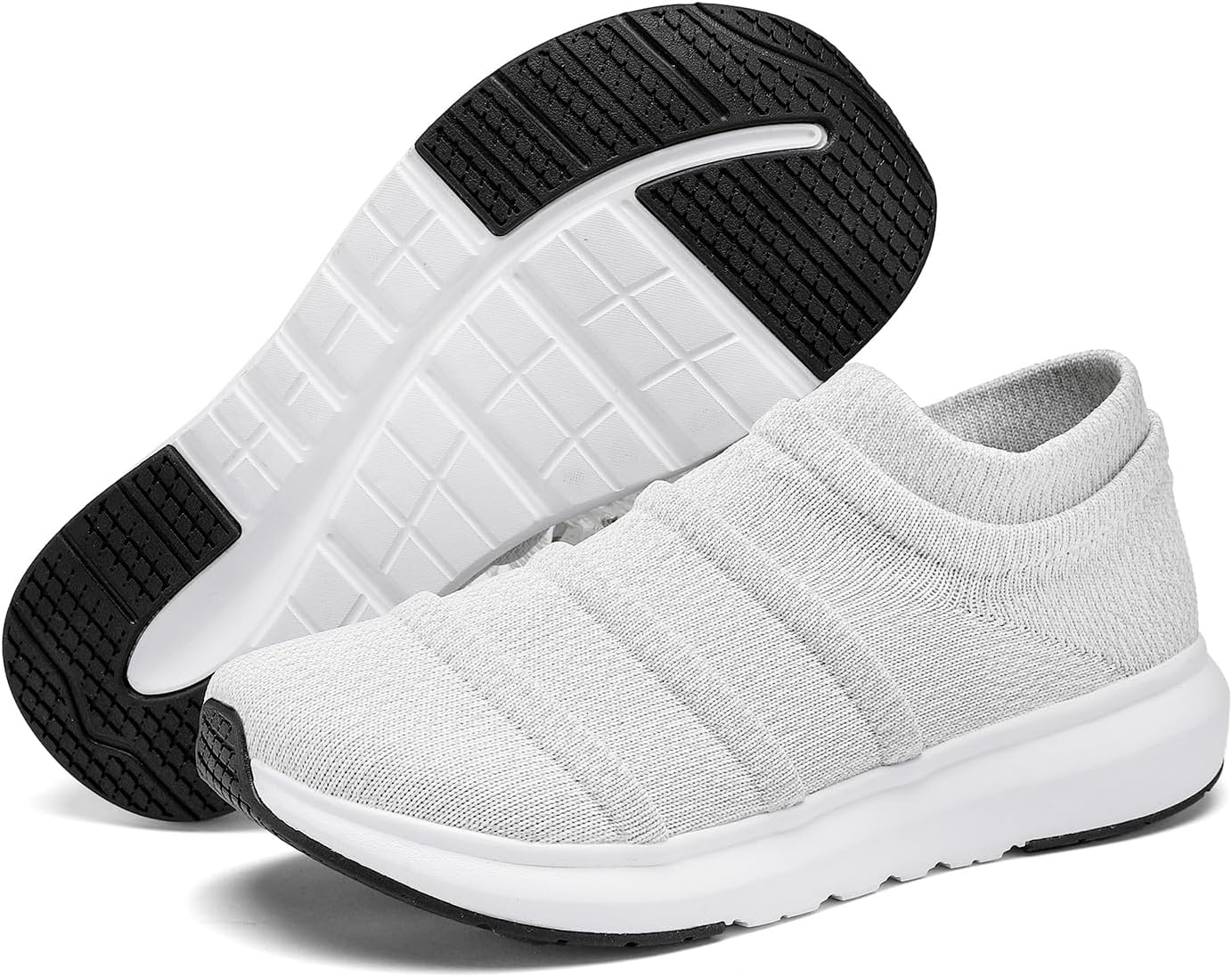 

Мужские модные кроссовки для широкой стопы - с верхом в полоску из трикотажа, легкие прогулочные кроссовки, с просторным носком, повседневная спортивная обувь Suehumbe, белый