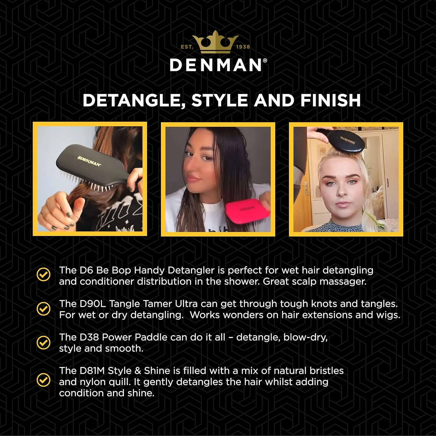 Набор для укладки волос Denman Signature Styling Set - идеальный подарочный набор щеток для распутывания, укладки и разглаживания волос., Black — фото 4