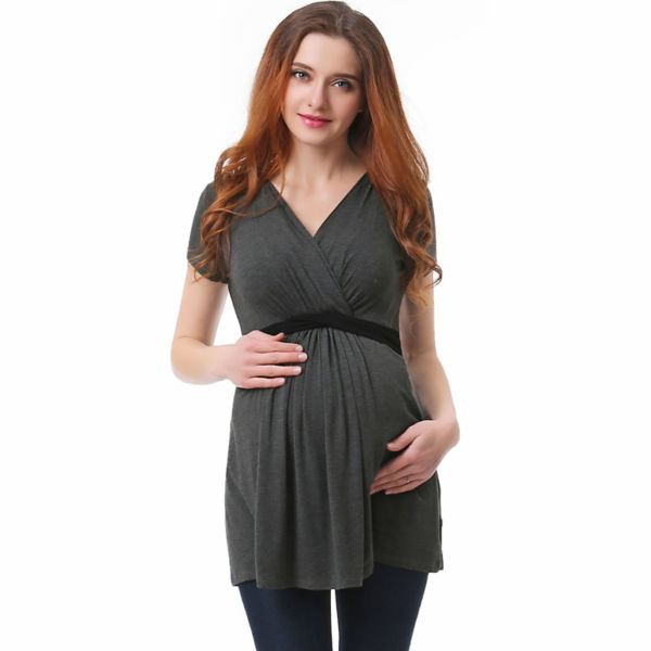 

Беременный топ для кормления с запахом Pokkori, цвет dark heather gray