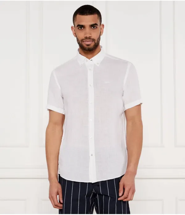 Льняная рубашка H-ROAN-BD-E-SH-C-252 slim fit Boss, белый