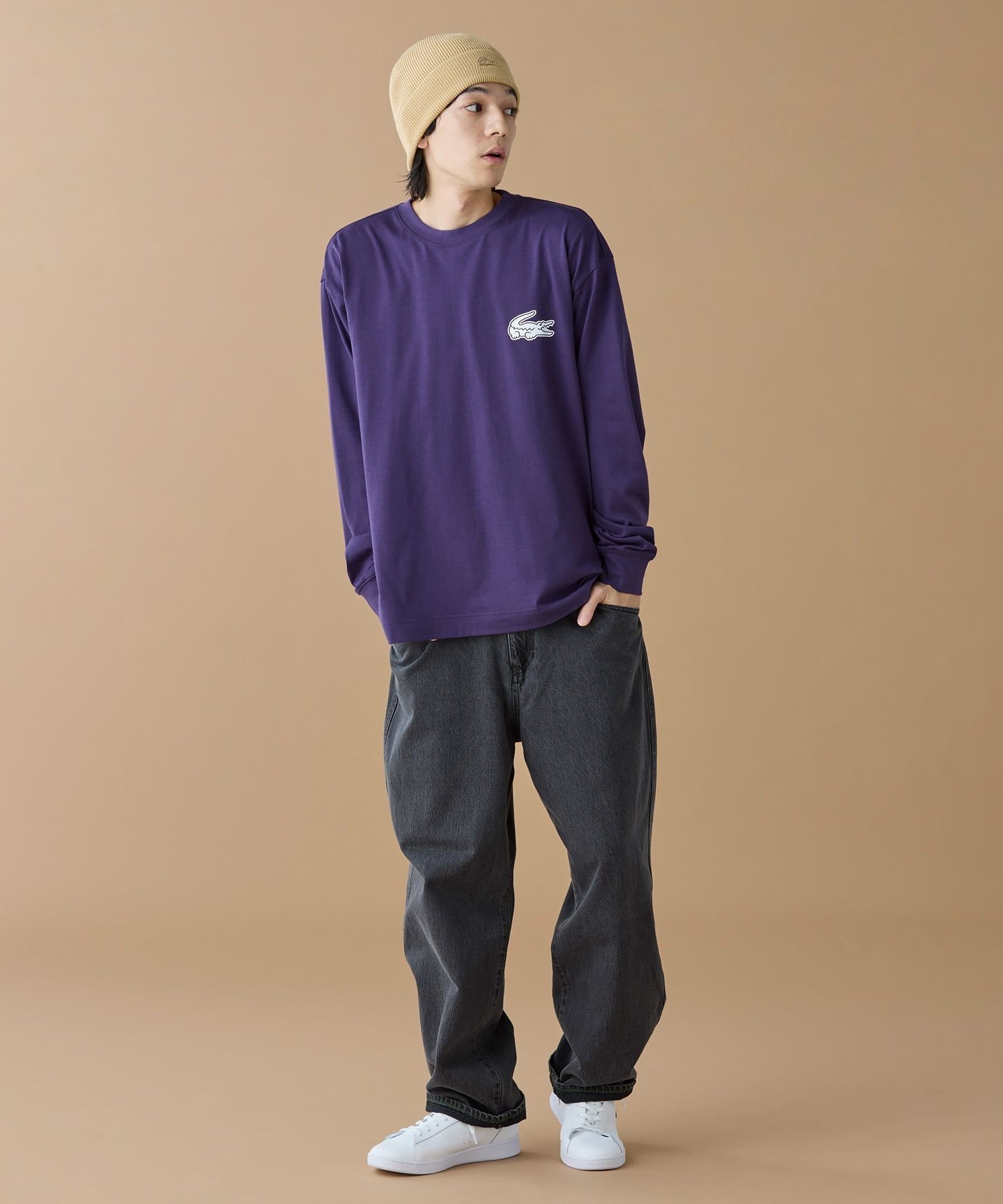 Футболка LACOSTE с принтом на спине, фиолетовая — фото 2