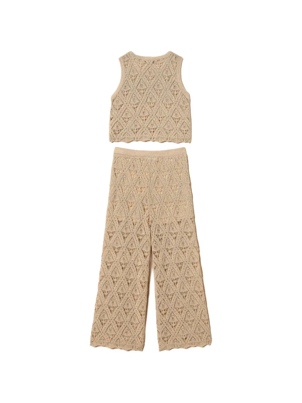 Комплект из топа и брюк широкого кроя Twinset Kids, бежевый — фото 2