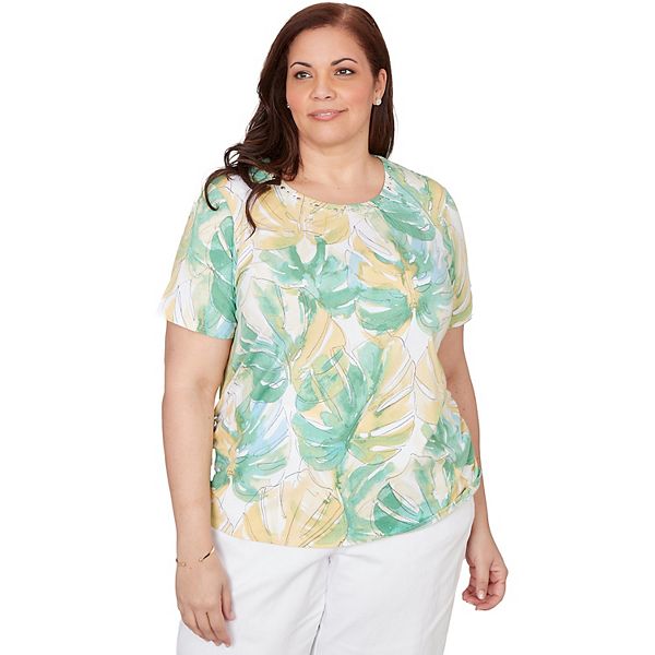 

Футболка с бусинами и сборками в тропическом стиле plus size Alfred Dunner, Красный, Футболка с бусинами и сборками в тропическом стиле plus size Alfred Dunner