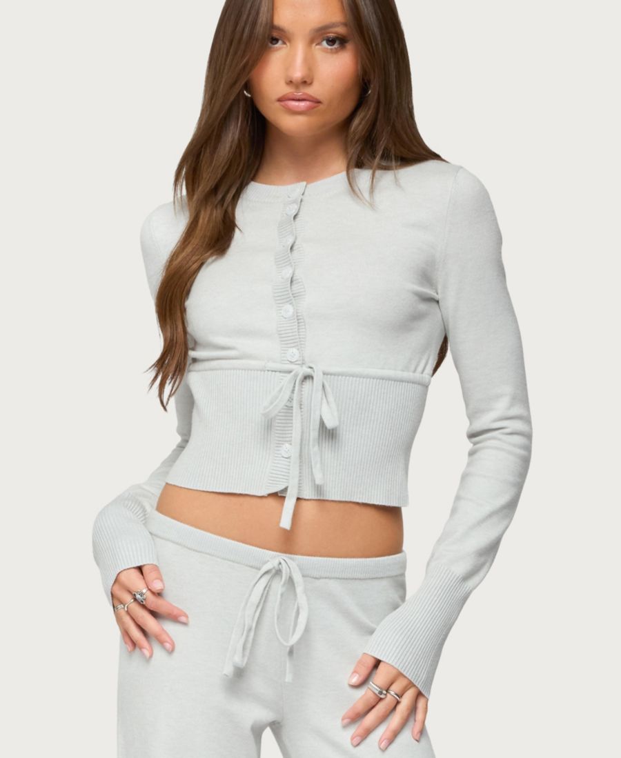 

Женский вязаный кардиган Embryn на пуговицах Edikted, Light-grey-melange