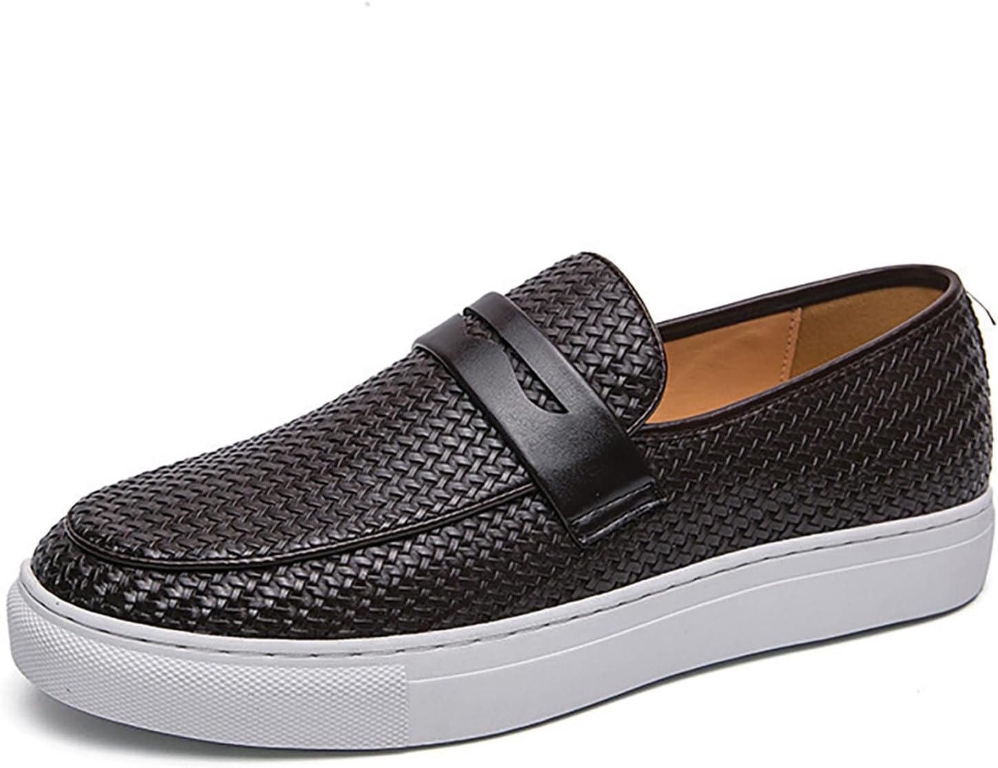 

Мужские лоферы на плоской подошве из плетеной кожи, винтажные, с круглым носком, слипоны, классические лоферы, удобная обувь для работы, бизнеса, свадеб, вечеринок и вождения Nxnbhsl, коричневый